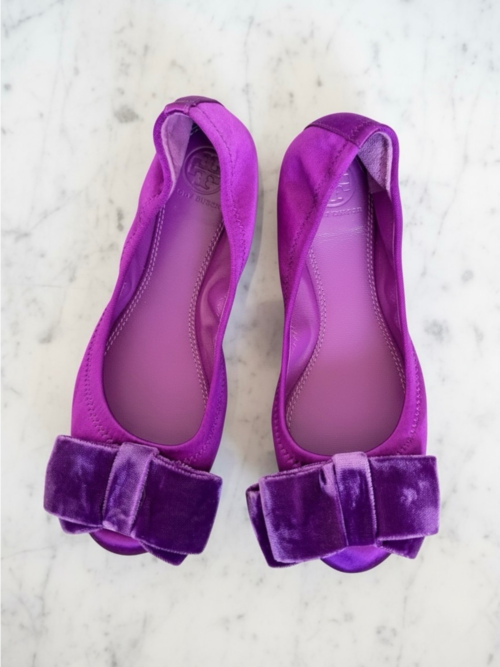 Tory Burch Viola Purple Satin/Velvet Bow Flats Sz 7 Girlhoodcore Coquette